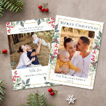 Cartes Pour Fêtes Annuelles Verdure Gold Christmas Holly Berries 2 Photo<br><div class="desc">Green Gold Christmas Holly Berries 2 Photo Holiday Card</div>