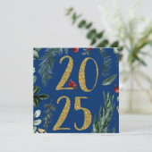 Cartes Pour Fêtes Annuelles Verdure rustique 2025 Bleu Nouvel An Vacances (Debout devant)