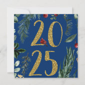 Cartes Pour Fêtes Annuelles Verdure rustique 2025 Bleu Nouvel An Vacances (Devant)