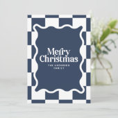 Cartes Pour Fêtes Annuelles Vérification de bord ondulé moderne bleu marine ph (Debout devant)