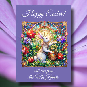 Cartes Pour Fêtes Annuelles Verre coloré de lapin de Pâques violet