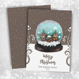 Cartes Pour Fêtes Annuelles Verre Snowball Village d'hiver Foliing Noël