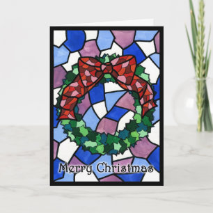 Cartes Pour Fêtes Annuelles Verre Tiré Verre Vacances Wreath