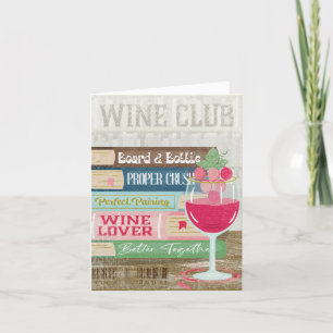 Cartes Pour Fêtes Annuelles Verre Vin Livre Stack Club Vin Livre Lover
