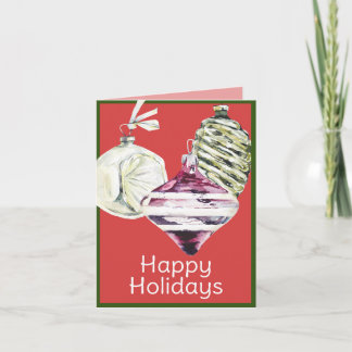 Cartes Pour Fêtes Annuelles Verre Vintage Ornements Joyeux Vacances Aquarelle