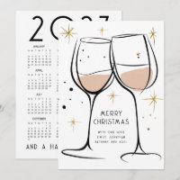 Verres à vin Doodle Calendrier 2027 Joyeux Noël