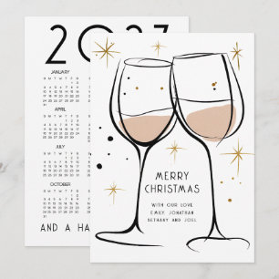 Cartes Pour Fêtes Annuelles Verres à vin Doodle Calendrier 2027 Joyeux Noël