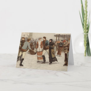 Cartes Pour Fêtes Annuelles Vers 1899 : Les patineurs de glace apprécient Noël