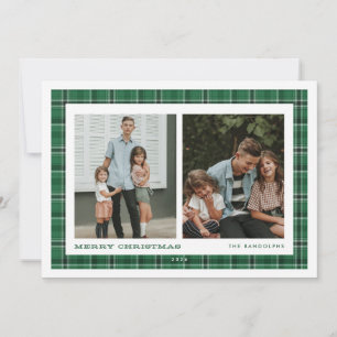 Cartes Pour Fêtes Annuelles Vert à carreaux double photo Noël