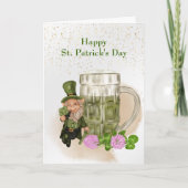 Cartes Pour Fêtes Annuelles Vert Bière Saint-Patrick Leprechaun Trèfle (Devant)