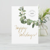 Cartes Pour Fêtes Annuelles Vert Blanc Moderne Wreath Logo d'entreprise Happy (Debout devant)