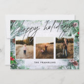 Cartes Pour Fêtes Annuelles Vert Bois rustique Script Joyeux vacances Photo (Devant)
