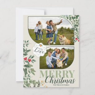 Cartes Pour Fêtes Annuelles Vert Botanique Joyeux Noël 2 Photo de Famille
