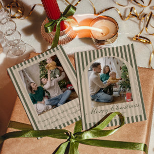 Cartes Pour Fêtes Annuelles Vert Crème Arched Ancienne Fortune Rayures Noël