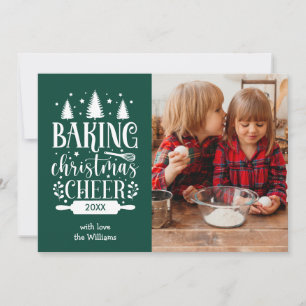 CARTES POUR FÊTES ANNUELLES VERT   CUISINE DE NOËL CHEER PHOTO UNIQUE