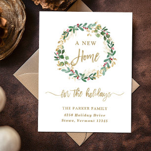 Cartes Pour Fêtes Annuelles Vert doré sur blanc   Noël Nouveau foyer