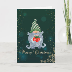 Cartes Pour Fêtes Annuelles Vert élégant,Gnome mignon, branches de pin