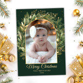 Cartes Pour Fêtes Annuelles Vert Élégant Noël 1 Photo Botanique Moderne