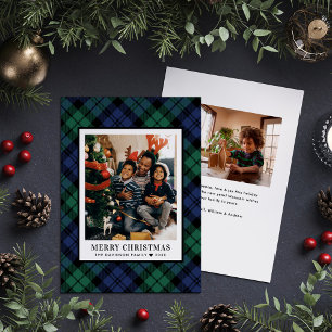 Cartes Pour Fêtes Annuelles Vert et bleu Tartan Plaid Joyeux Noël Photo