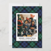 Cartes Pour Fêtes Annuelles Vert et bleu Tartan Plaid Joyeux Noël Photo (Devant)