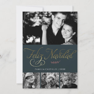 Cartes Pour Fêtes Annuelles Vert foncé et or Feliz Navidad Photo