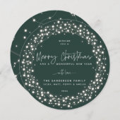 Cartes Pour Fêtes Annuelles Vert Joyeux Noël Script Éclairage étincelant (Devant / Derrière)