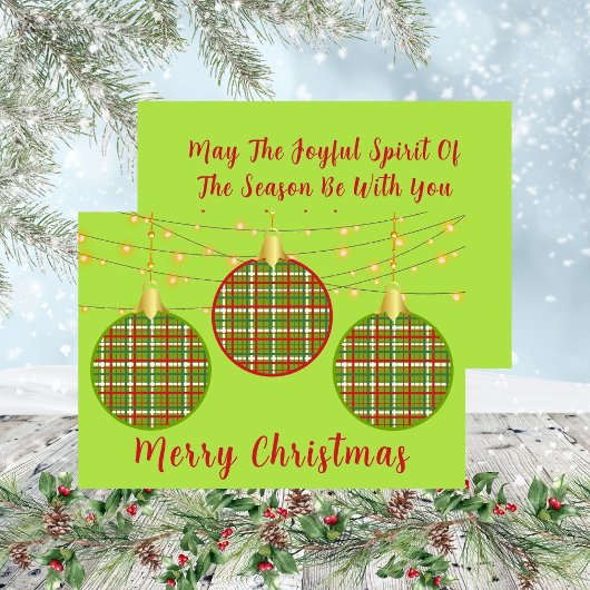 Cartes Pour Fêtes Annuelles Vert Joyeux Noël Trio Ornements Plaid