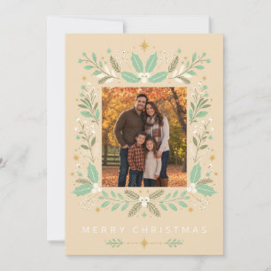 Cartes Pour Fêtes Annuelles Vert Menthe Botanique Joyeux Noël Famille Personna