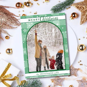 Cartes Pour Fêtes Annuelles Vert Menthe Élégant Plaid Buffalo Flocons de Neige