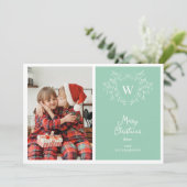 Cartes Pour Fêtes Annuelles Vert menthe moderne et crête classique blanche 2 p (Debout devant)