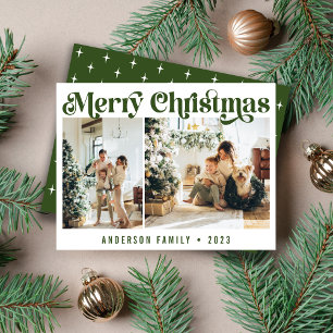 Cartes Pour Fêtes Annuelles Vert minimaliste rétro Noël deux photos
