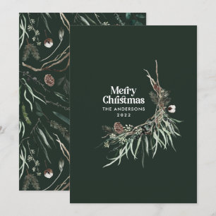 Cartes Pour Fêtes Annuelles Vert moderne élégante aquarelle botanique rustique