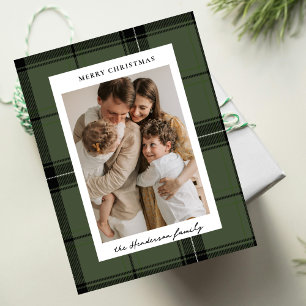 Cartes Pour Fêtes Annuelles Vert Noël Photo personnalisée plaid écossais