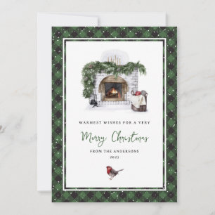 Cartes Pour Fêtes Annuelles Vert Plaid Aquarelle Chaleureux Voeux de Noël Cart