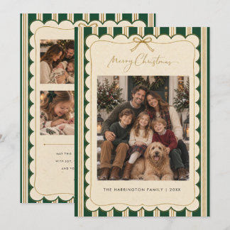 Cartes Pour Fêtes Annuelles Vert rayé festonné vacances de Noël