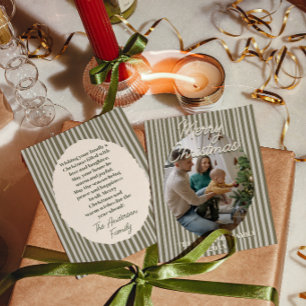 Cartes Pour Fêtes Annuelles Vert Rétro Fantaisiste Bandes Photo Noël