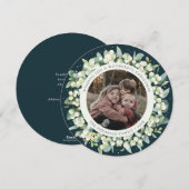 Cartes Pour Fêtes Annuelles Vert Rond/Carré Snowberry+Eucalyptus Photo (Devant / Derrière)