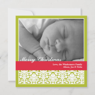 Cartes Pour Fêtes Annuelles Vert rouge élégant damask joyeux Noël vacances