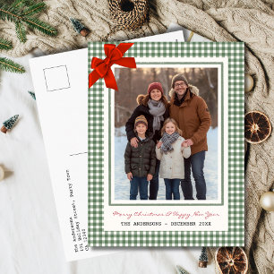 Cartes Pour Fêtes Annuelles Vert sauge Gingham Carreaux Multi Photo Noël