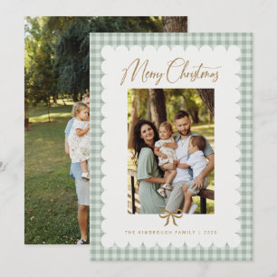 Cartes Pour Fêtes Annuelles Vert sauge rétro à carreaux photo de Noël