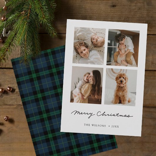 Cartes Pour Fêtes Annuelles Vert Tartan Plaid Joyeux Noël Multi Photo