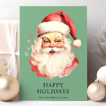 Cartes Pour Fêtes Annuelles Vert Vintage Aquarelle Noël du Père Noël<br><div class="desc">Envoyez des salutations festives avec notre Vintage Aquarelle Verte Santa Claus Carte de Noël! Cette carte de charme présente une illustration nostalgique de l'aquarelle du Père Noël dressée contre un arrière - plan vibrant, ornée de délicats flocons de neige. Idéal pour répandre la joie des fêtes, cette carte capture l'esprit...</div>