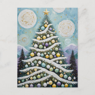 Cartes Pour Fêtes Annuelles Verts Éternels Célestes & Orbes Dorés