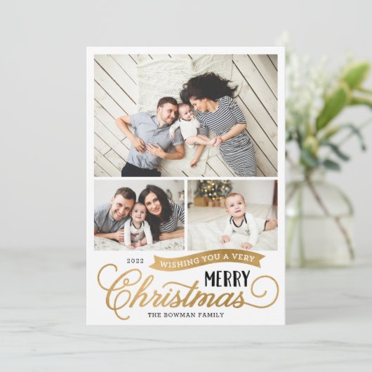 Cartes Pour Fêtes Annuelles Very Merry Christmas Script 3 photo (Debout devant)