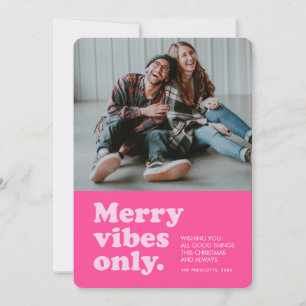 Cartes Pour Fêtes Annuelles Vibes de joyeux rétro chaud rose une photo Noël