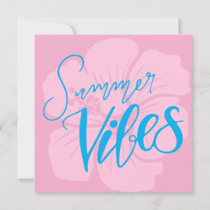 Cartes Pour Fêtes Annuelles Vibes d'été avec fleur d'hibiscus – Rose et Bleu