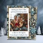 Cartes Pour Fêtes Annuelles Vibes festives et Noël Cheer Family Photo<br><div class="desc">Cartes de Noël personnalisées avec une photo de famille. Joli flocons de neige bleu et or arrière - plan festif de vacances.</div>