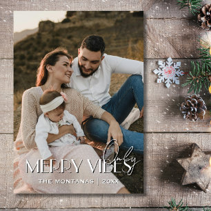 Cartes Pour Fêtes Annuelles Vibes Joyeuses Modernes Seulement Photo Famille Lé