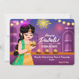Cartes Pour Fêtes Annuelles Vibrant Indian Girl Happy Diwali Festival of Light