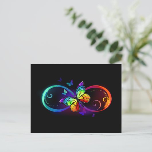 Cartes Pour Fêtes Annuelles Vibrant infinity with rainbow butterfly on black (Debout devant)